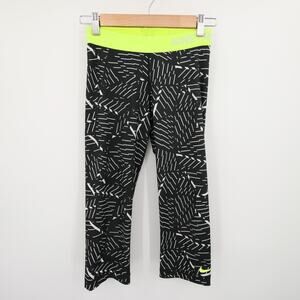 Nike Pro Dri Fit Leggings Black White Geometric Print Cropped Capri Elastic S